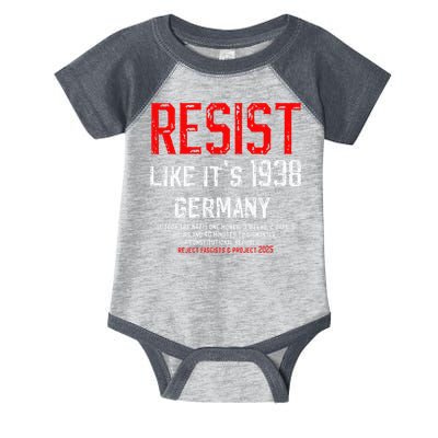 Resist like its 1938 Germany Reject Fascism Project 2025 Infant Baby Jersey Bodysuit