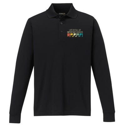 Retro Life Is Full Of Important Choices Vinatge Golf Clubs Gift Funny Golf Performance Long Sleeve Polo