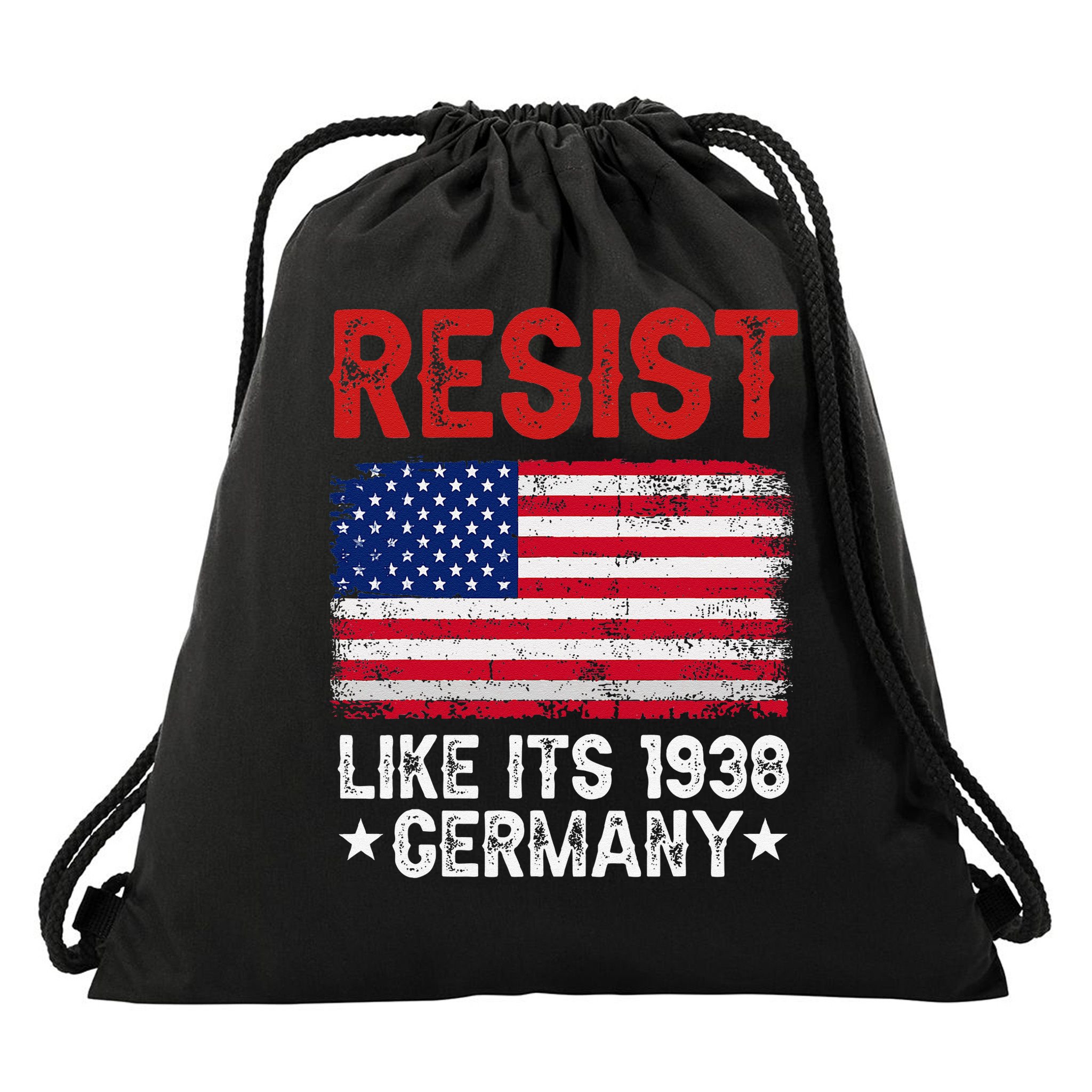 Resist Like Its 1938 Germany Historical Germany USA Flag Drawstring Bag