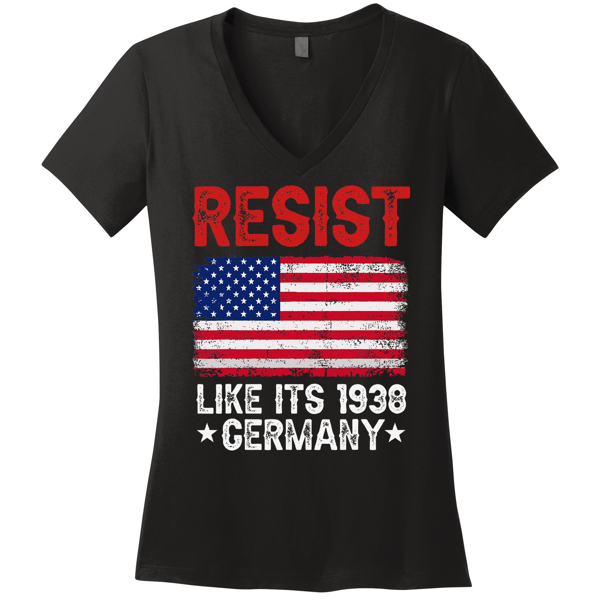 Resist Like Its 1938 Germany Historical Germany USA Flag Women's V-Neck T-Shirt