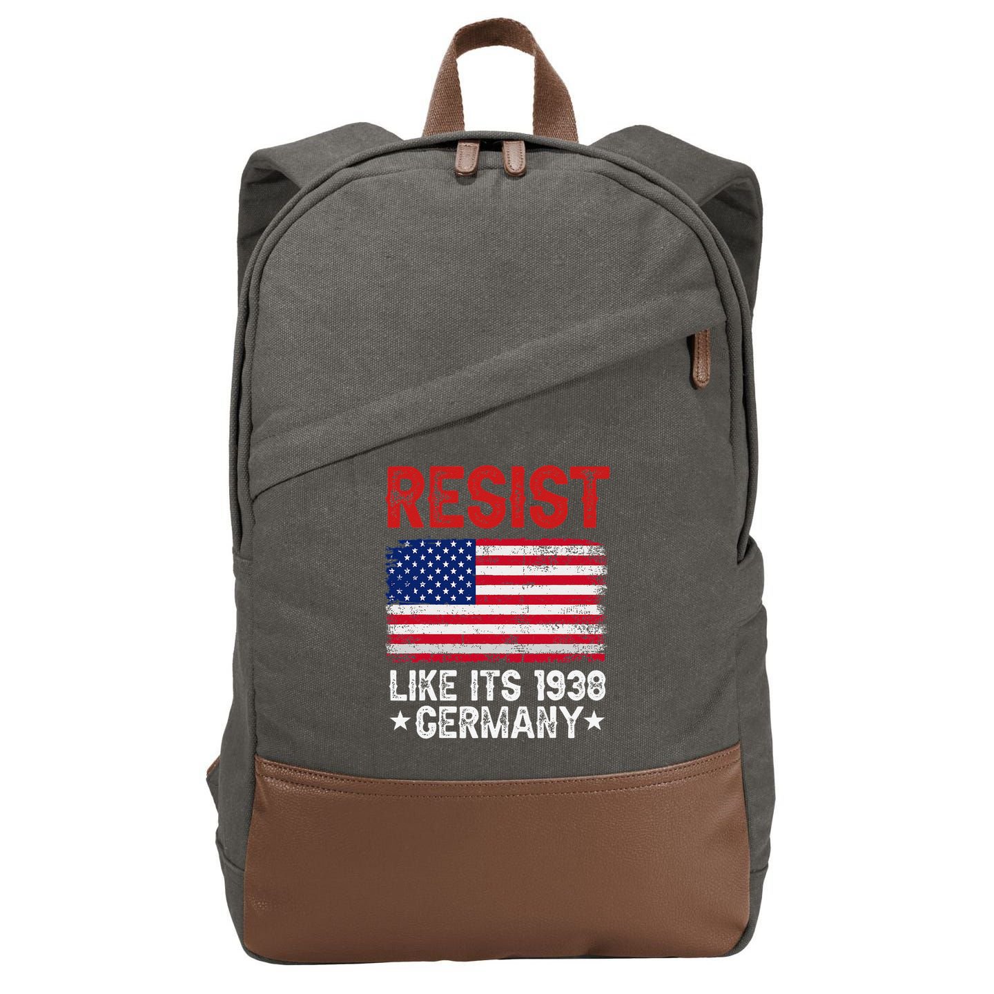 Resist Like Its 1938 Germany Historical Germany USA Flag Cotton Canvas Backpack