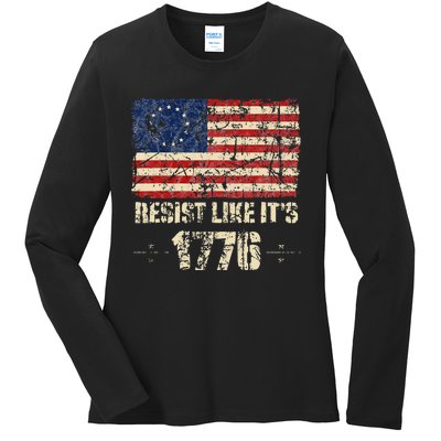 Resist Like It's 1776 American Patriot Conservative Flag Ladies Long Sleeve Shirt