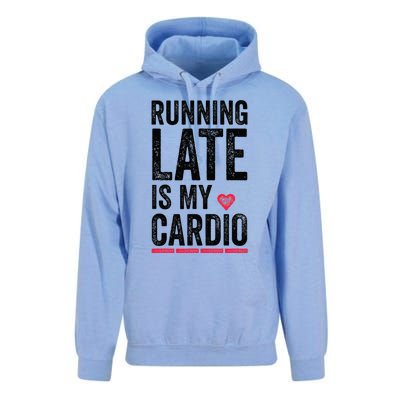 Running Late Is My Cardio Funny Excercise Pun Unisex Surf Hoodie