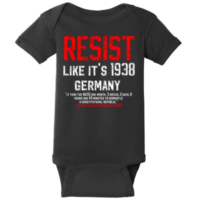 Resist like it's 1938 Germany Reject Fascism Project 2025 Baby Bodysuit