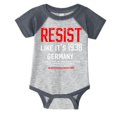 Resist like it's 1938 Germany Reject Fascism Project 2025 Infant Baby Jersey Bodysuit