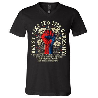 Resist Like It's 1938 Germany Floral Boho Funny Retro V-Neck T-Shirt