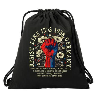 Resist Like It's 1938 Germany Floral Boho Funny Retro Drawstring Bag