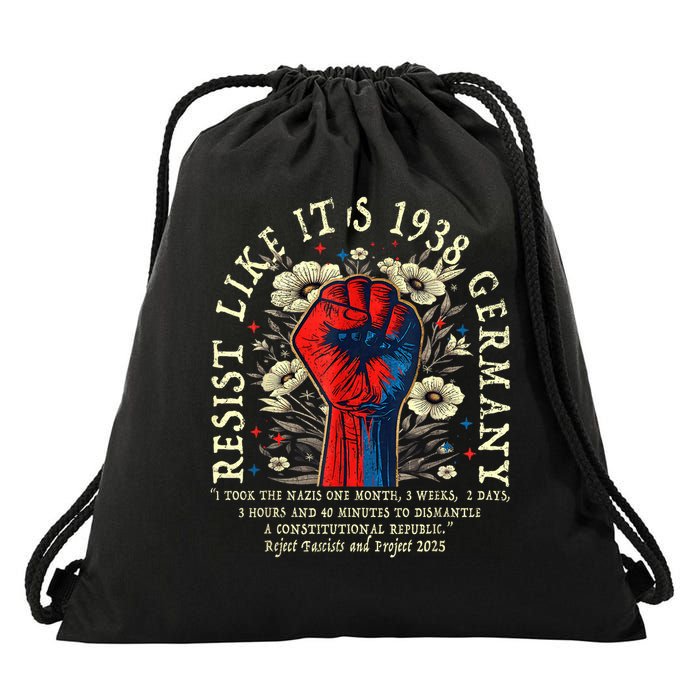 Resist Like It's 1938 Germany Floral Boho Funny Retro Drawstring Bag