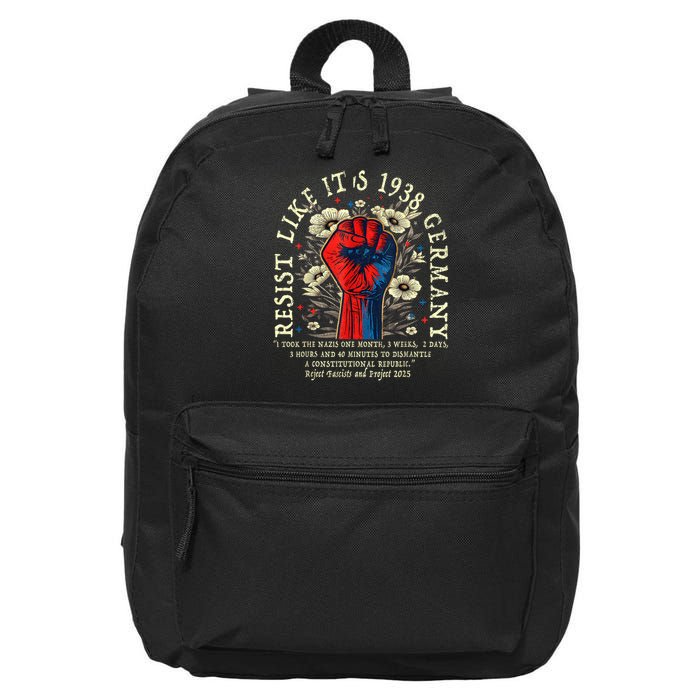 Resist Like It's 1938 Germany Floral Boho Funny Retro 16 in Basic Backpack