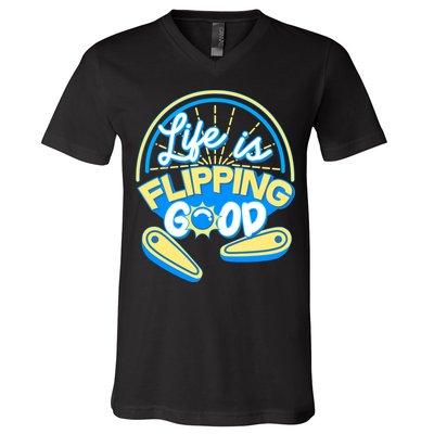 Retro Life Is Flipping Good Pinball Game Fan V-Neck T-Shirt