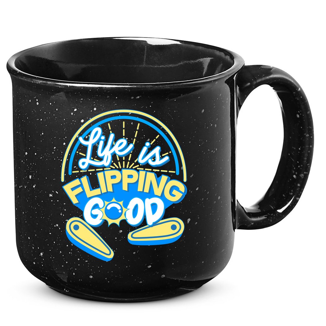 Retro Life Is Flipping Good Pinball Game Fan 15oz Campfire Ceramic Mug