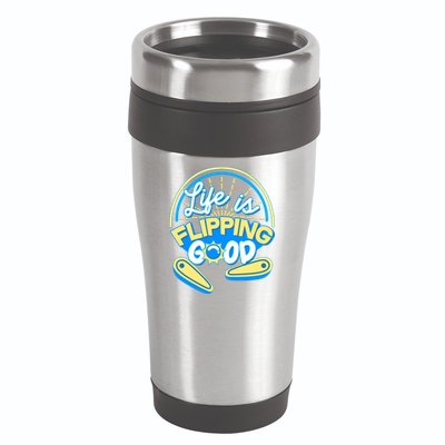 Retro Life Is Flipping Good Pinball Game Fan 16oz Travel Tumbler