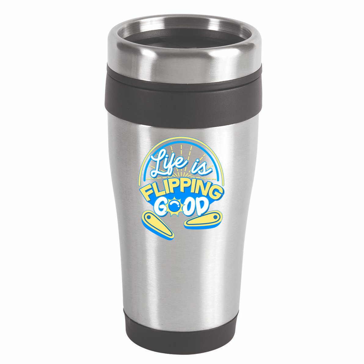 Retro Life Is Flipping Good Pinball Game Fan 16oz Travel Tumbler