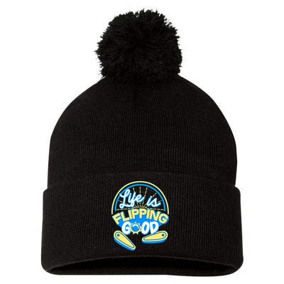 Retro Life Is Flipping Good Pinball Game Fan Pom Pom 12in Knit Beanie