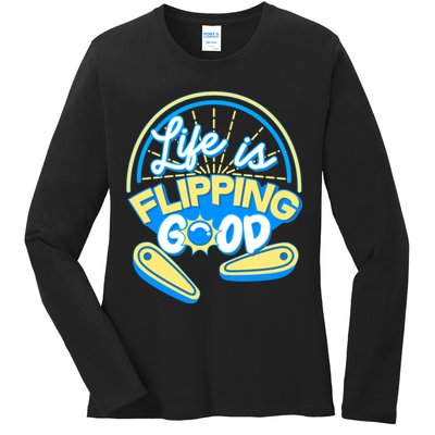 Retro Life Is Flipping Good Pinball Game Fan Ladies Long Sleeve Shirt