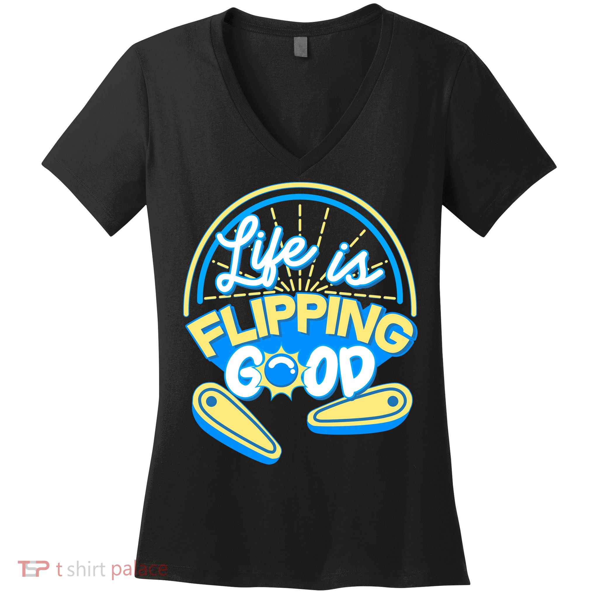 Retro Life Is Flipping Good Pinball Game Fan Women's V-Neck T-Shirt