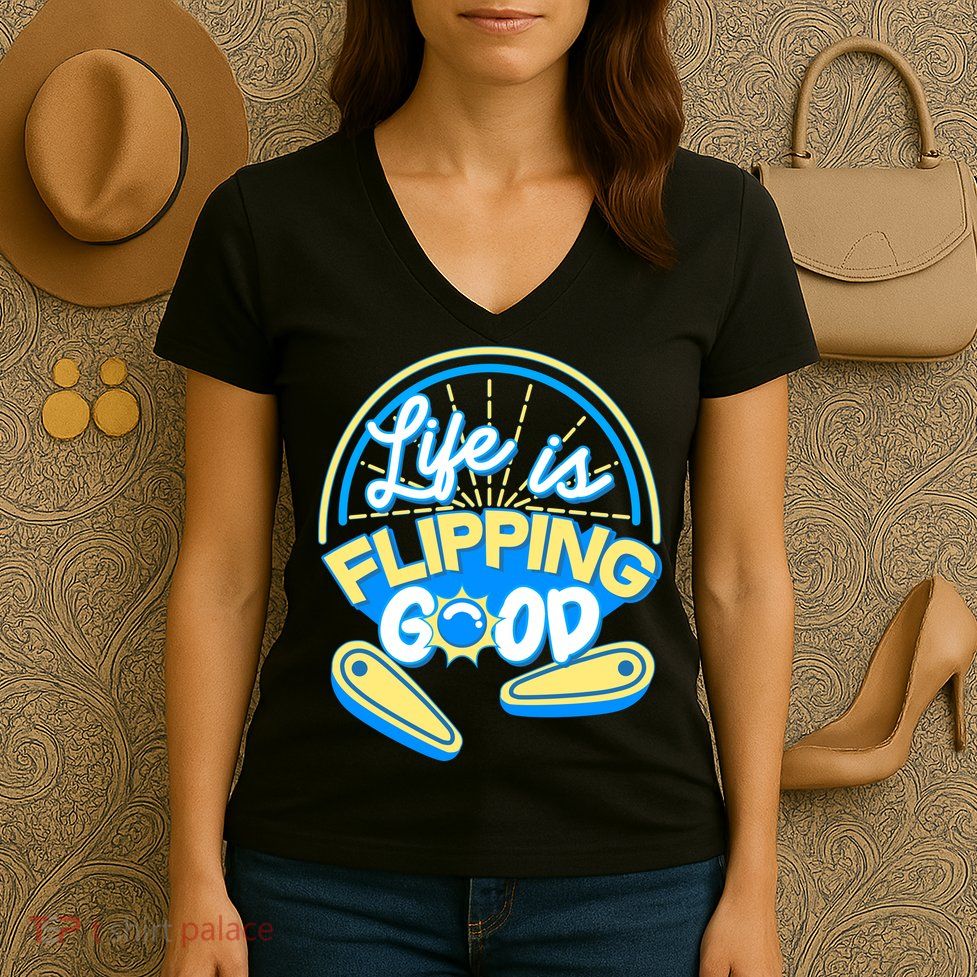 Retro Life Is Flipping Good Pinball Game Fan Women's V-Neck T-Shirt