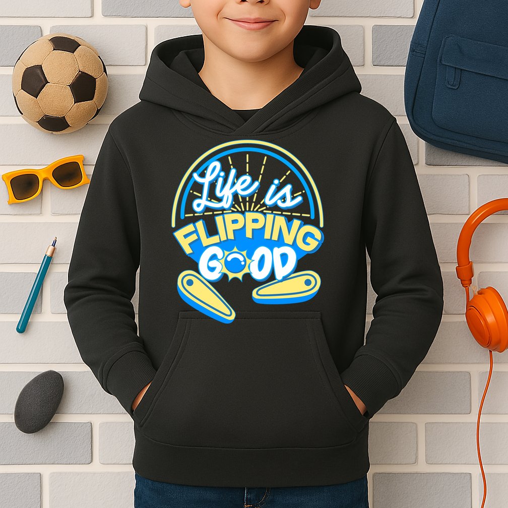 Retro Life Is Flipping Good Pinball Game Fan Kids Hoodie