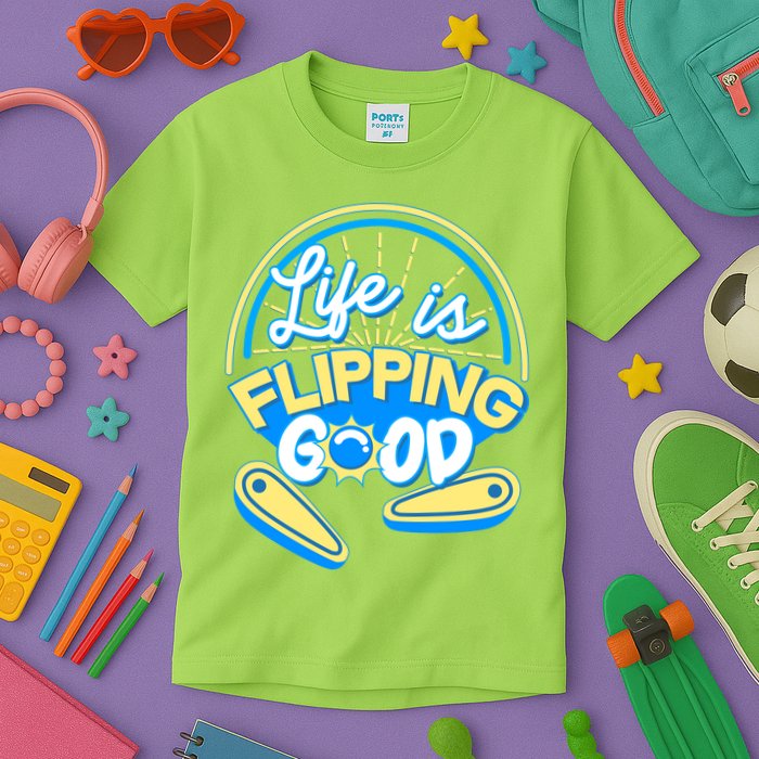 Retro Life Is Flipping Good Pinball Game Fan Kids T-Shirt