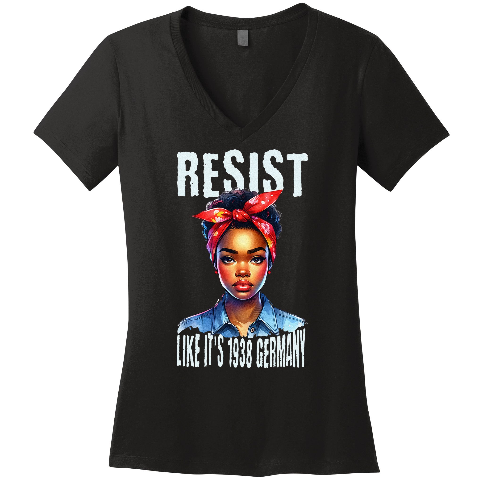 Resist Like Its 1938 Germany African American Girl Democrat Women's V-Neck T-Shirt
