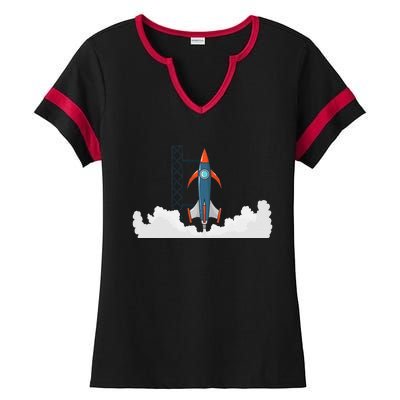 Rocket Launch Into Space Ladies Halftime Notch Neck Tee