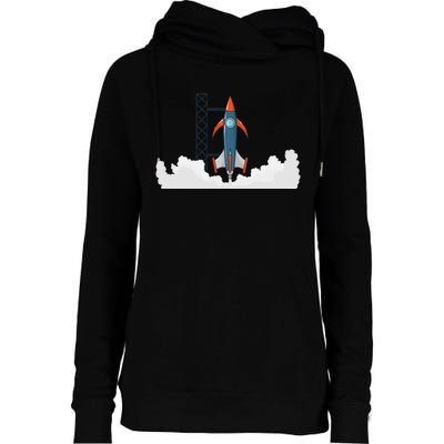 Rocket Launch Into Space Womens Funnel Neck Pullover Hood