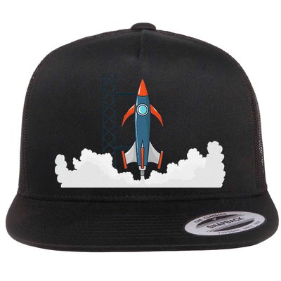 Rocket Launch Into Space Flat Bill Trucker Hat