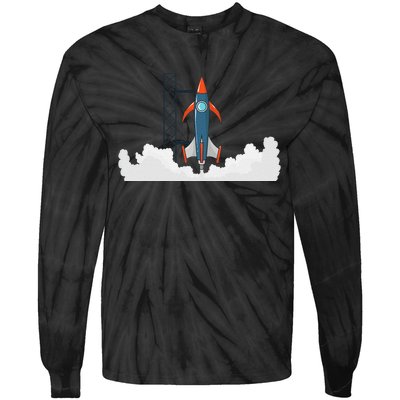 Rocket Launch Into Space Tie-Dye Long Sleeve Shirt