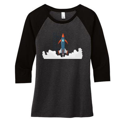 Rocket Launch Into Space Women's Tri-Blend 3/4-Sleeve Raglan Shirt