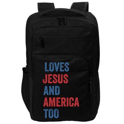 Retro Loves Jesus And America Too God Christian 4th Of July Impact Tech Backpack