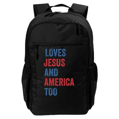 Retro Loves Jesus And America Too God Christian 4th Of July Backpack