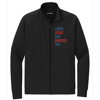 Retro Loves Jesus And America Too God Christian 4th Of July Stretch Full-Zip Cadet Jacket