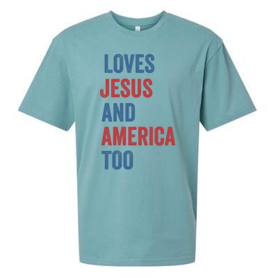 Retro Loves Jesus And America Too God Christian 4th Of July Sueded Cloud Jersey T-Shirt