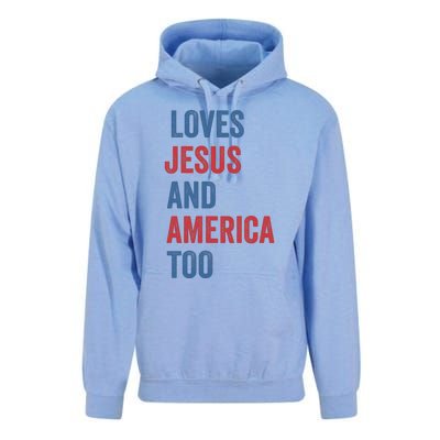 Retro Loves Jesus And America Too God Christian 4th Of July Unisex Surf Hoodie