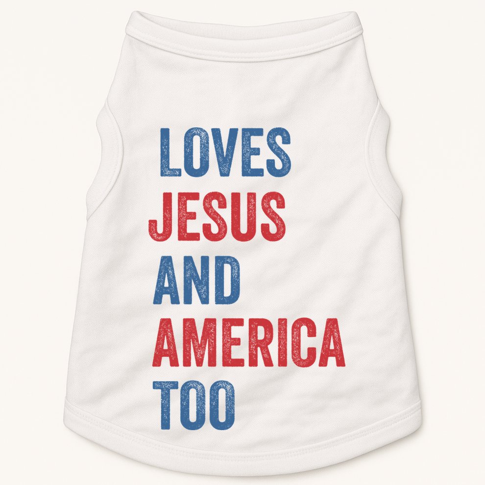 Retro Loves Jesus And America Too God Christian 4th Of July Doggie Tank