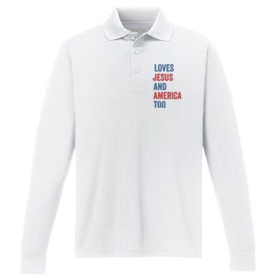 Retro Loves Jesus And America Too God Christian 4th Of July Performance Long Sleeve Polo