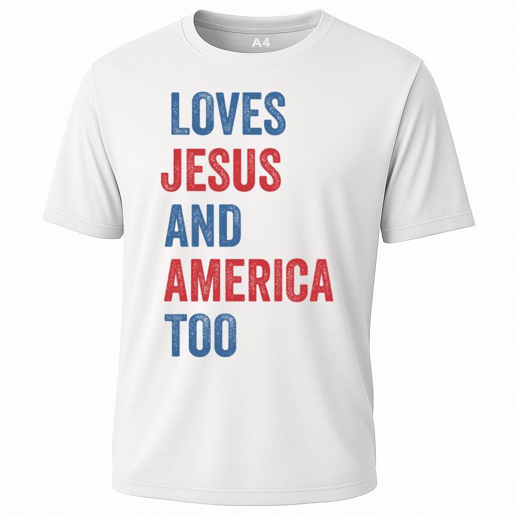 Retro Loves Jesus And America Too God Christian 4th Of July Cooling Performance Crew T-Shirt