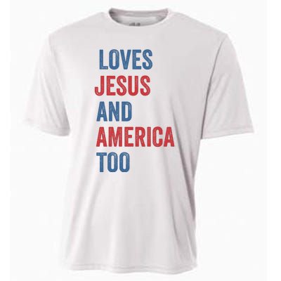 Retro Loves Jesus And America Too God Christian 4th Of July Cooling Performance Crew T-Shirt