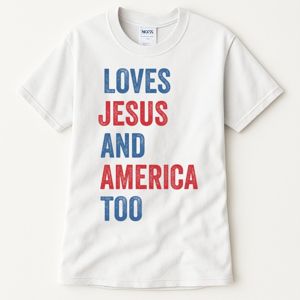 Retro Loves Jesus And America Too God Christian 4th Of July Tall T-Shirt