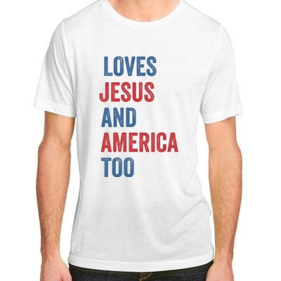 Retro Loves Jesus And America Too God Christian 4th Of July Adult ChromaSoft Performance T-Shirt