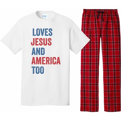 Retro Loves Jesus And America Too God Christian 4th Of July Pajama Set