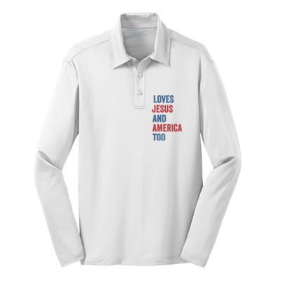 Retro Loves Jesus And America Too God Christian 4th Of July Silk Touch Performance Long Sleeve Polo