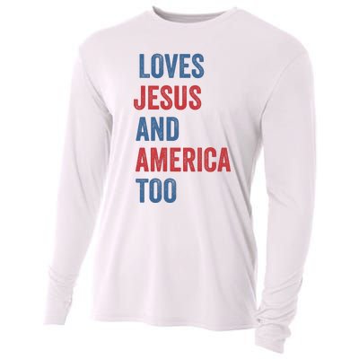 Retro Loves Jesus And America Too God Christian 4th Of July Cooling Performance Long Sleeve Crew