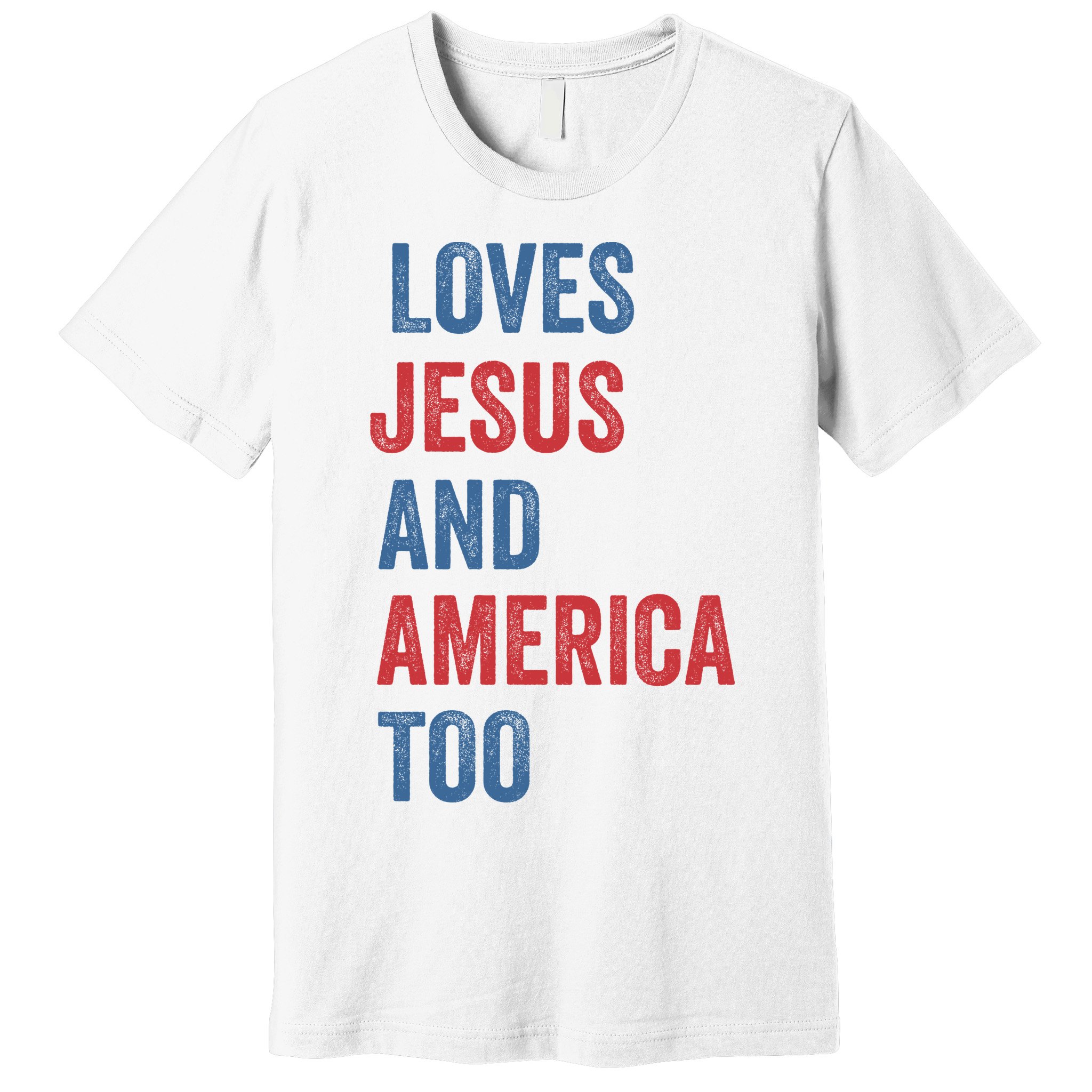 Retro Loves Jesus And America Too God Christian 4th Of July Premium T-Shirt