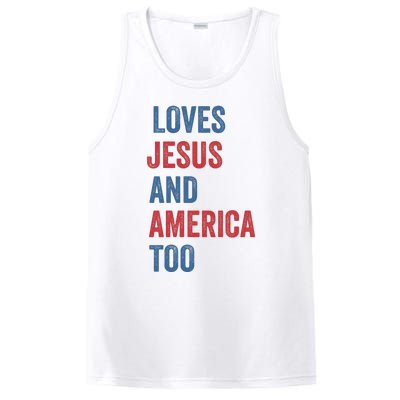 Retro Loves Jesus And America Too God Christian 4th Of July PosiCharge Competitor Tank