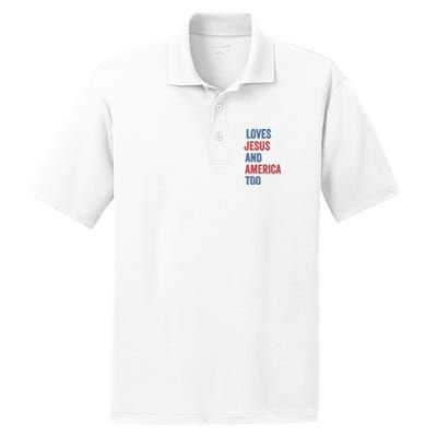 Retro Loves Jesus And America Too God Christian 4th Of July PosiCharge RacerMesh Polo