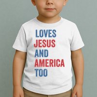 Retro Loves Jesus And America Too God Christian 4th Of July Toddler T-Shirt