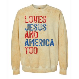 Retro Loves Jesus and America Too God Christian 4th of July Colorblast Crewneck Sweatshirt