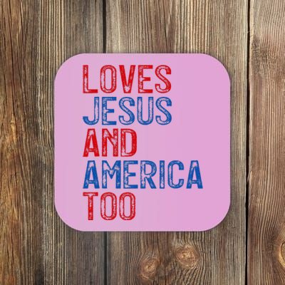 Retro Loves Jesus and America Too God Christian 4th of July Coaster