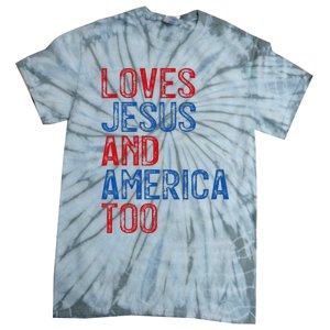 Retro Loves Jesus and America Too God Christian 4th of July Tie-Dye T-Shirt